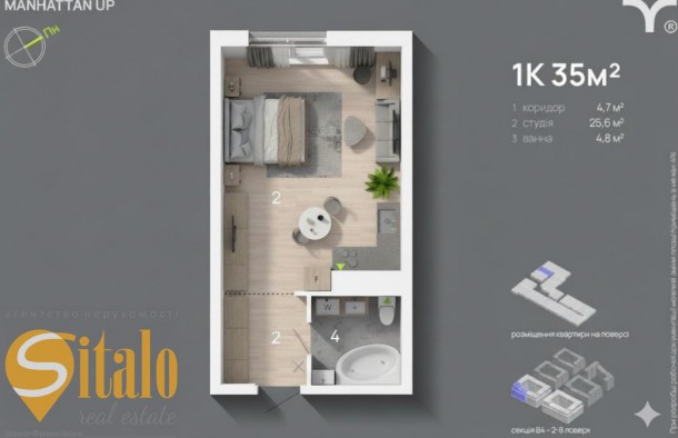 Продаж 1 кім квартириManhattan UpЦентр, фото 2