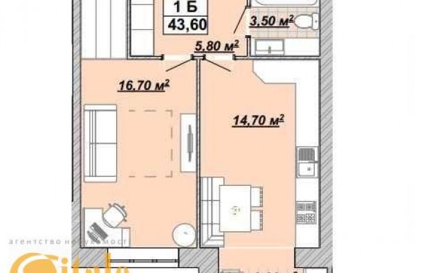 Продаж 1кім квартири 43,6кв.м. в центрі, фото 3