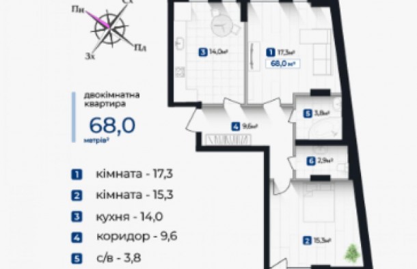 Двокімнатна квартира сирець 68 м² ЖК КнягининЦентр ІваноФранківськ, фото 2