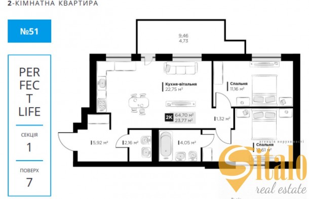 Продаж 2кімнатна квартира 0цикл у ЖК Перфект Лайф, фото 10