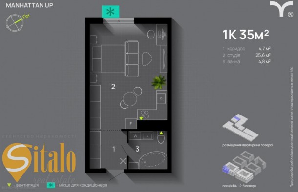 Продаж 1 кім квартириManhattan UpЦентр, фото 3